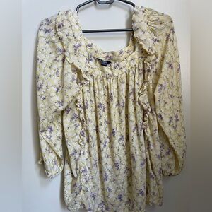 Chaps Yellow and Purple Puff Sleeve Blouse